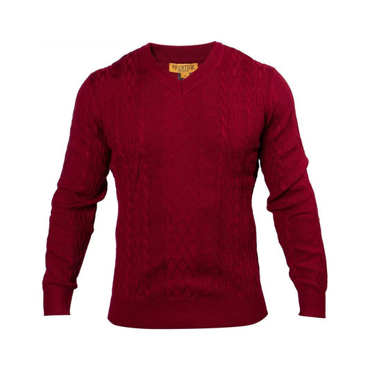 Prestige Burgundy V-Neck Cable Sweater SW-563