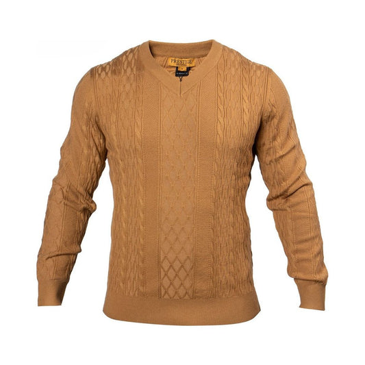 Prestige Khaki V-Neck Cable Sweater SW-563