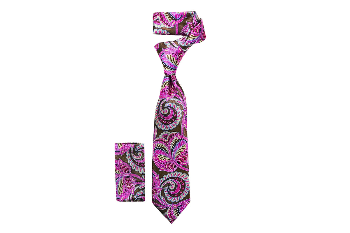 Brown and Pink Paisley Necktie | BUGSY 10