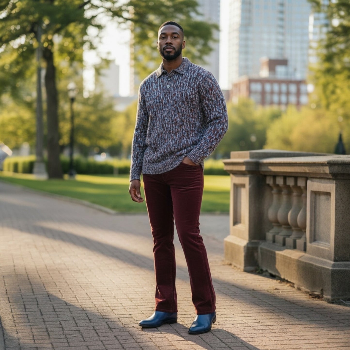 Prestige Navy Multi-Color Polo Sweater CH-590A