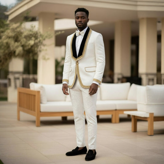 Manzini White Gold Chanel Wedding Prom Tuxedo Suit