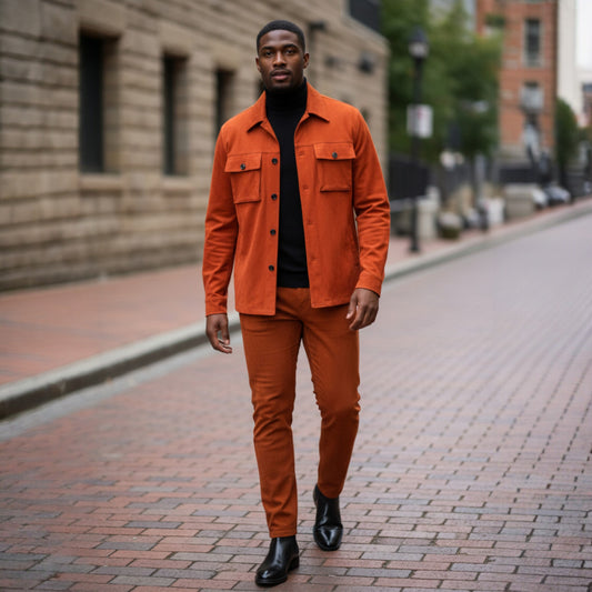 C Couture Rust Brick Suede Casual Suit - CJP-743