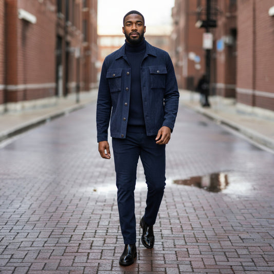 C Couture Navy Suede Casual Suit - CJP-743