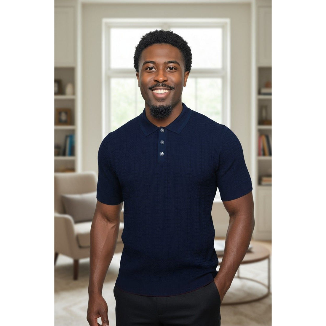 Prestige Luxury Navy Textured Polo Shirt CMK-300-NAVY