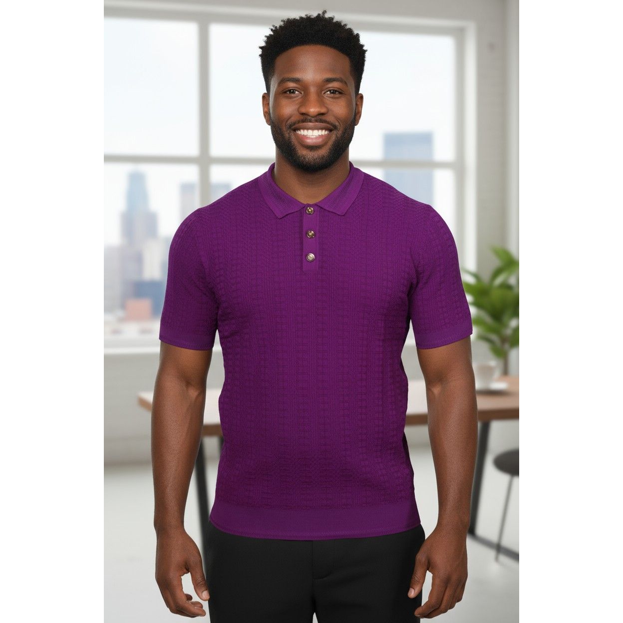 Prestige Luxury Purple Textured Polo Shirt CMK-300-PURPLE