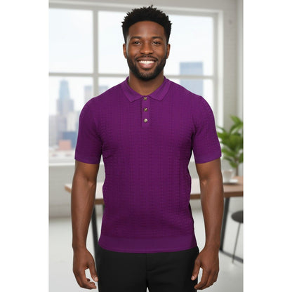 Prestige Luxury Purple Textured Polo Shirt CMK-300-PURPLE