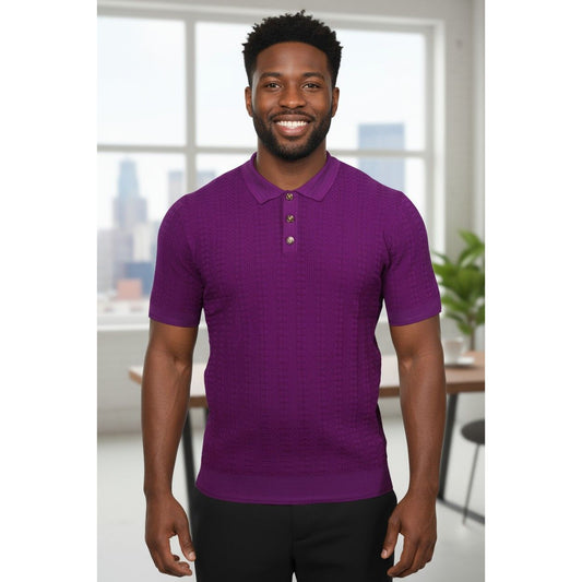 Prestige Luxury Purple Textured Polo Shirt CMK-300-PURPLE