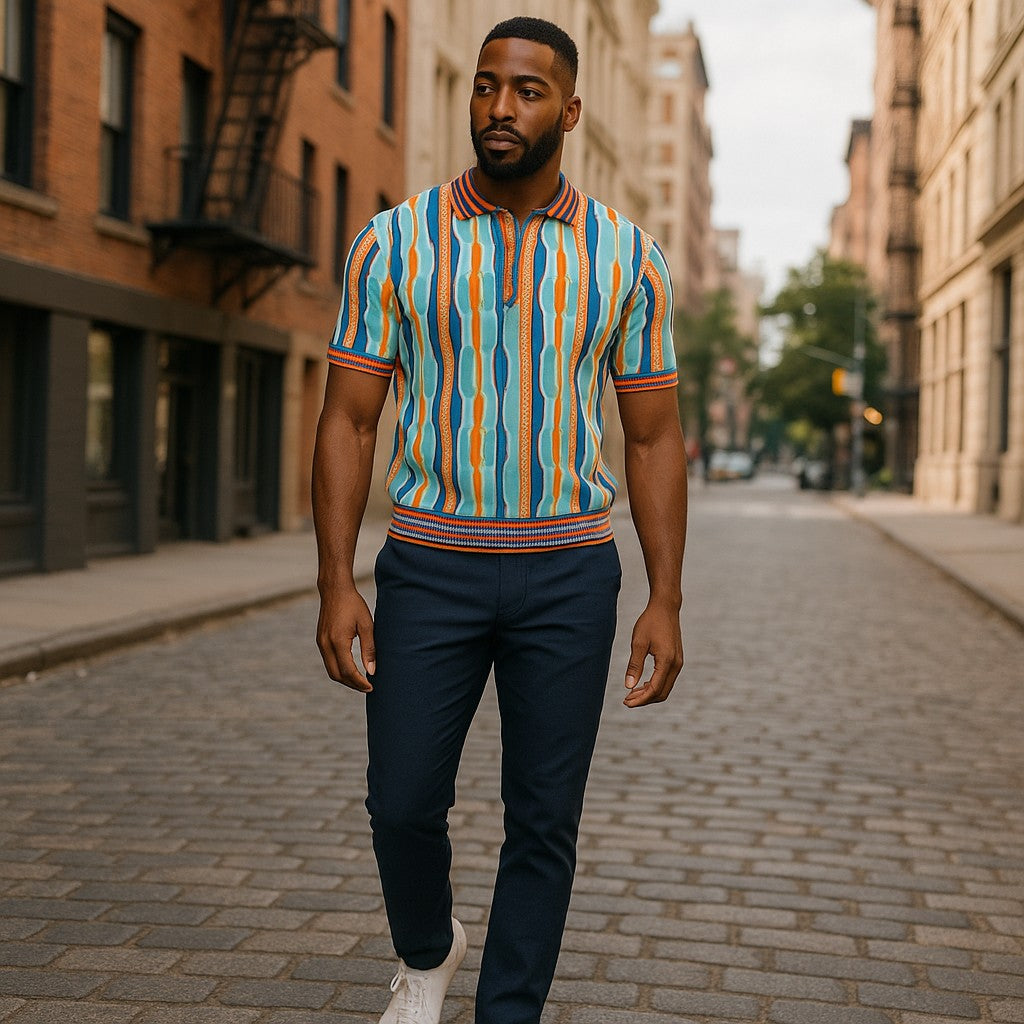 Prestige Luxury Coogi Inspire Orange Blue Aqua Polo Shirt CMK-396