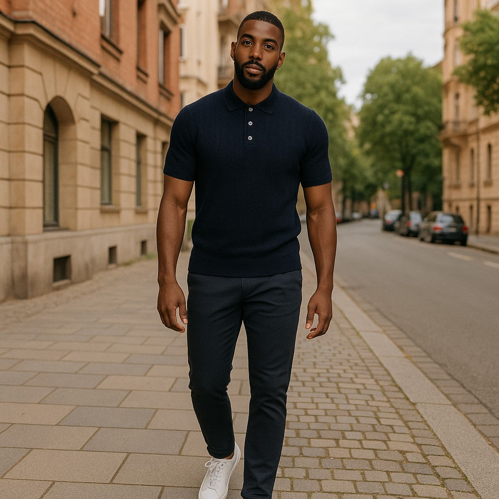 Prestige Luxury Black Textured Polo Shirt CMK-300-BLACK