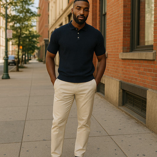 Prestige Luxury Black Textured Polo Shirt CMK-300-BLACK