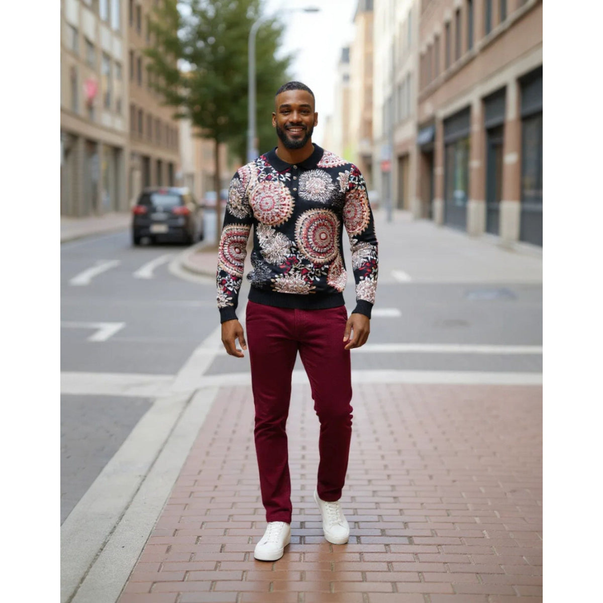 Prestige Luxury Black Burgundy Polo Sweater - SW-654