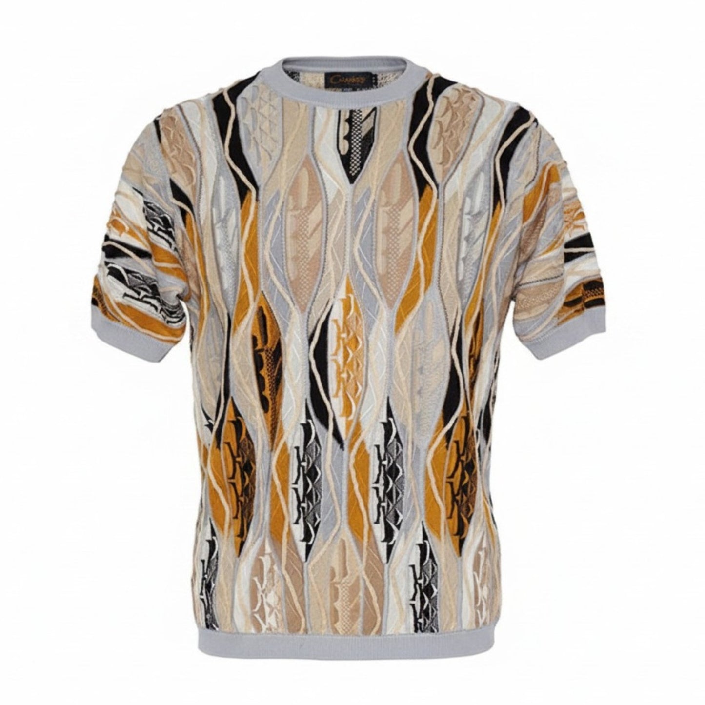 Couture Coogi Style Beige Gray Black Crew Neck Short Sleeve Shirt - CR-1687