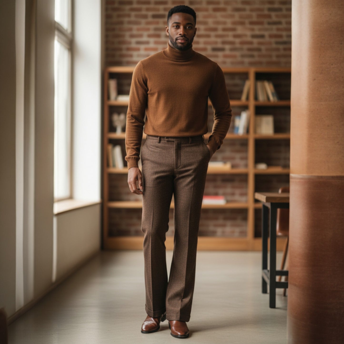 C Couture Brown Flannel Flare Leg Pants - FSL-900