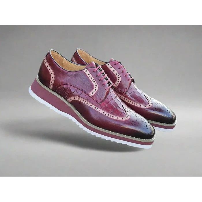 Carrucci Burgundy Sole Wingtip Lace-Up Casual Oxford Shoes