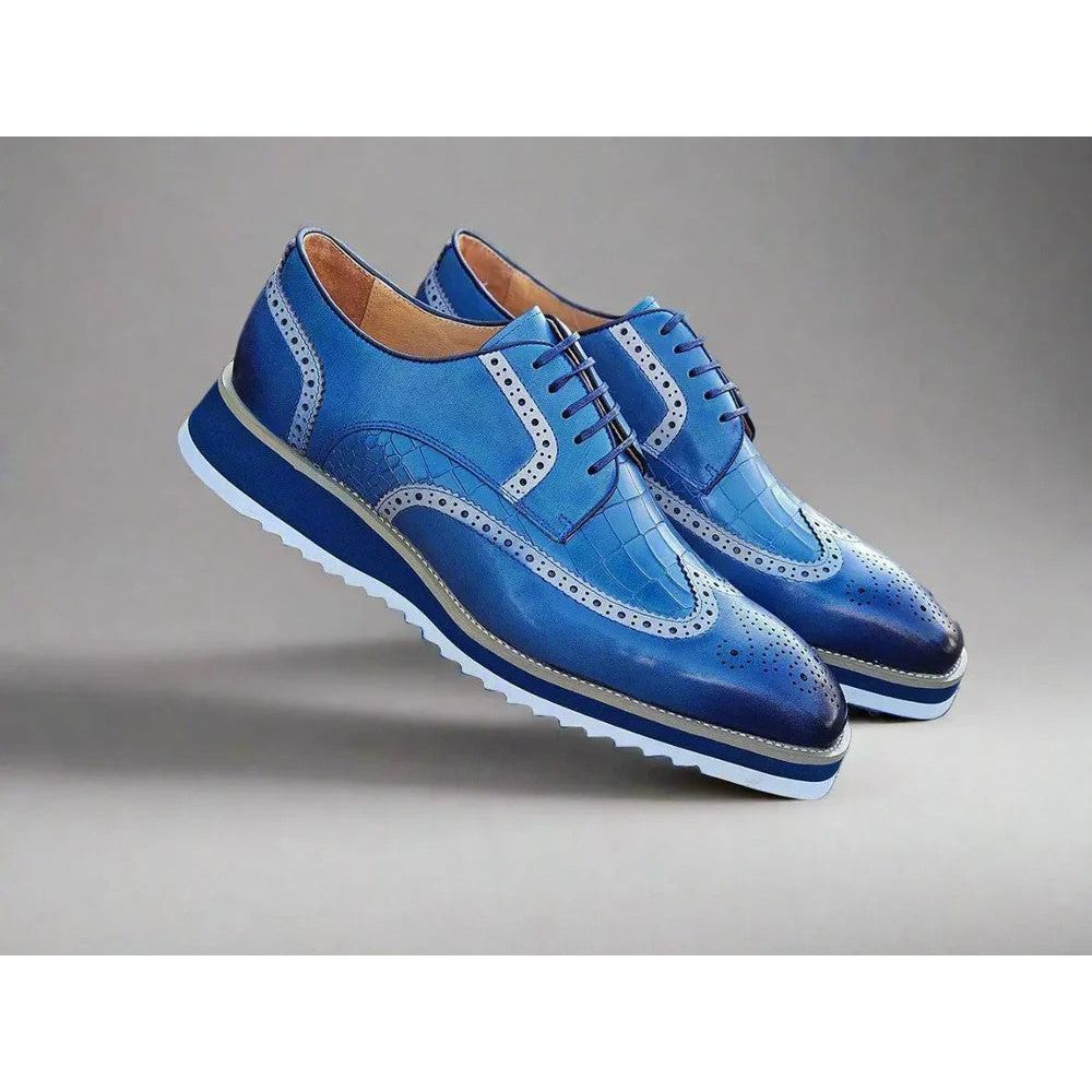 Carrucci Blue Sole Wingtip Lace-Up Casual Oxford Shoes