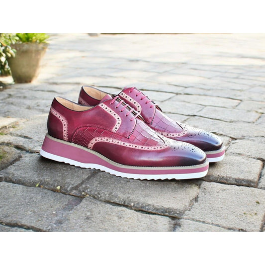 Carrucci Burgundy Sole Wingtip Lace-Up Casual Oxford Shoes