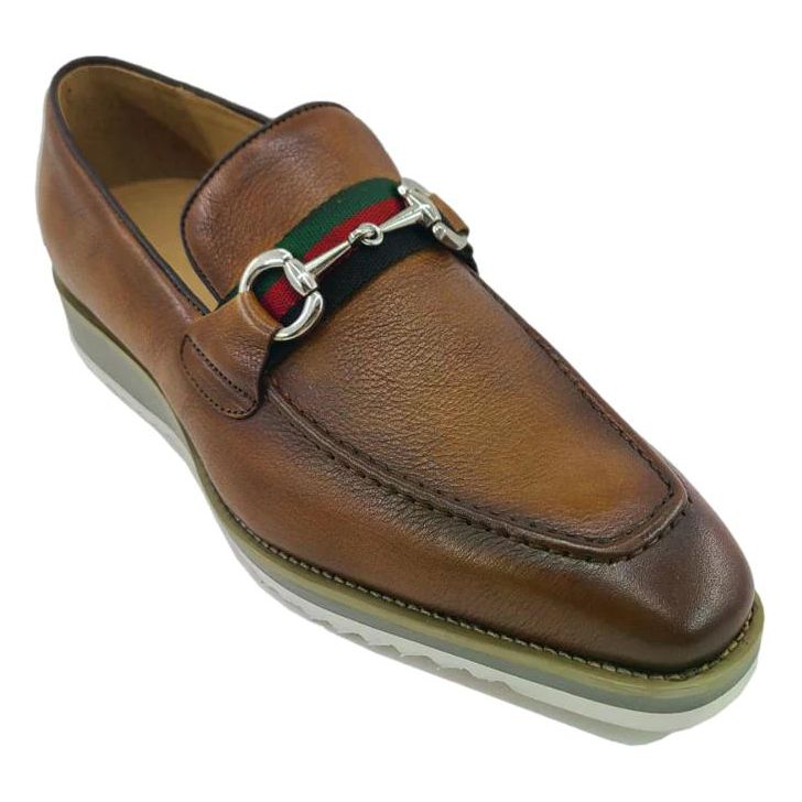 Carrucci Cognac Red Green Ribbon Buckle Casual Loafer