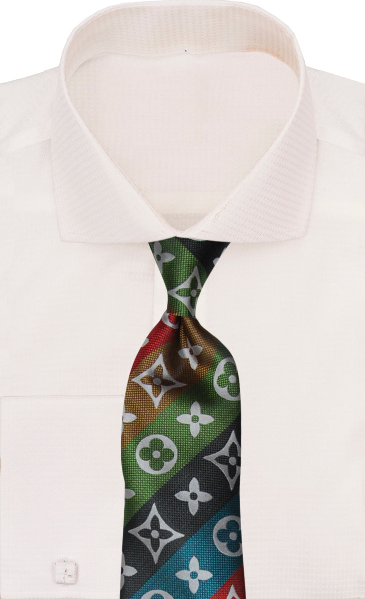 Verse 9 Black Turquoise Brown Black Red LV Inspired Stripe Necktie - Stripe-A9