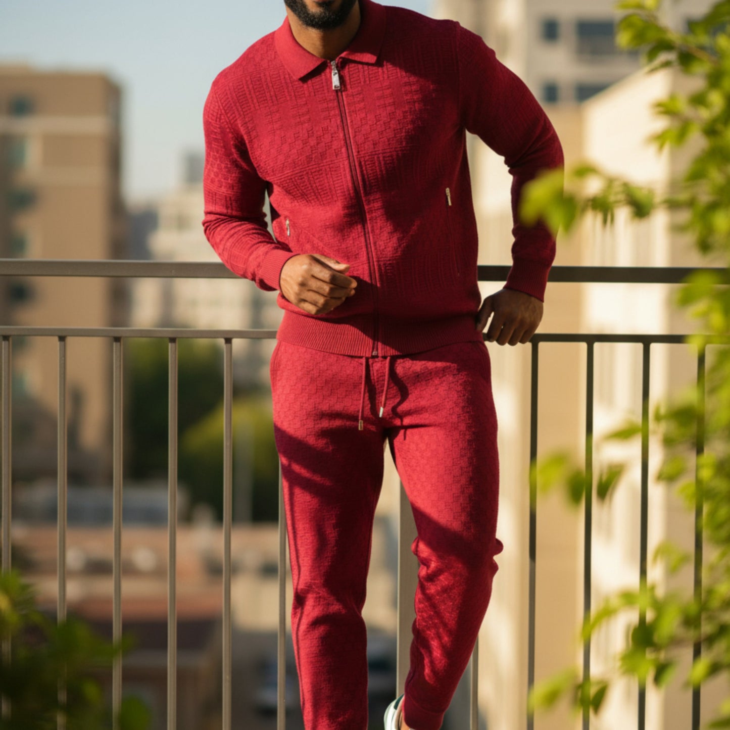 Prestige Wine Textured Knit "Bellavita" Luxury Jogger Suit LNG-210