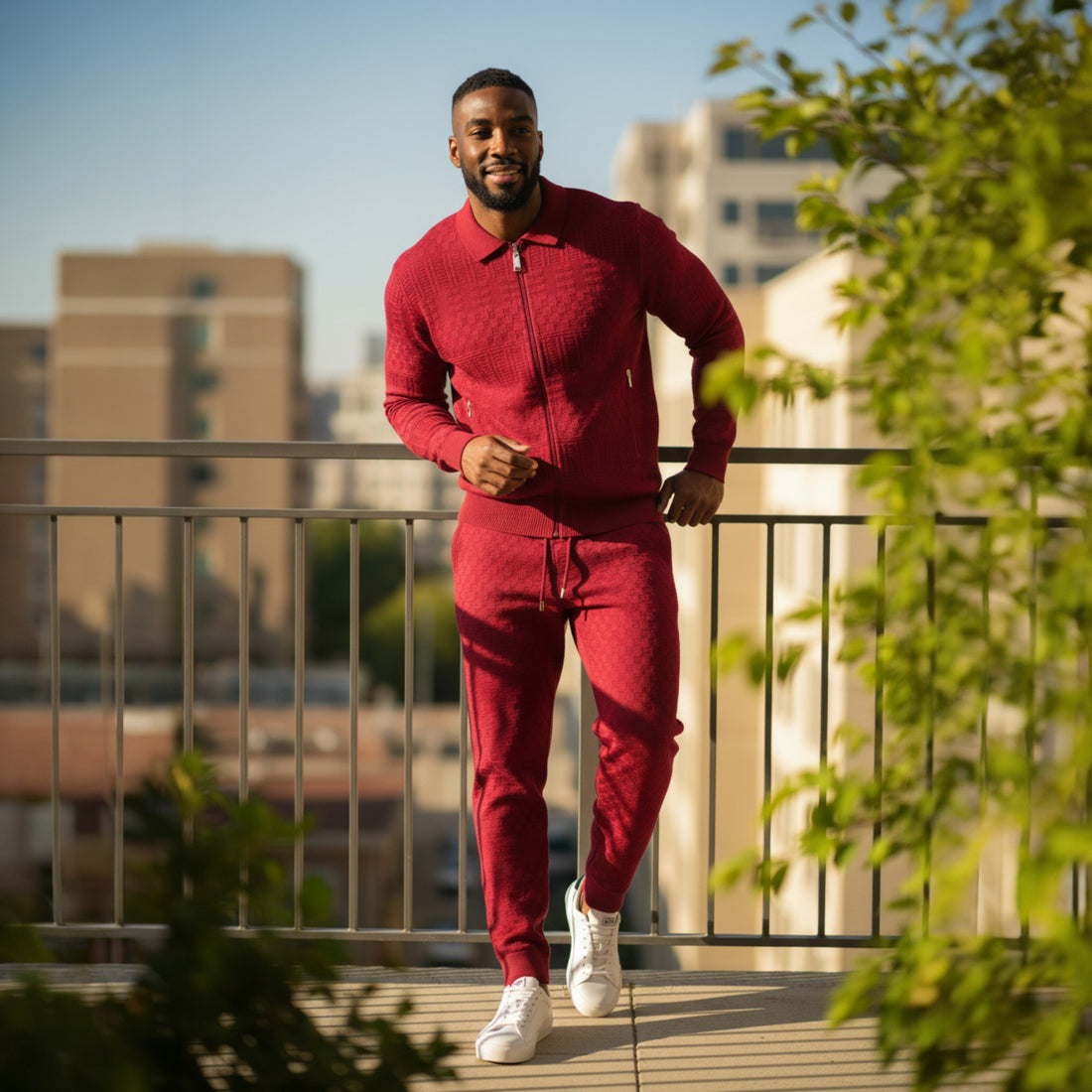 Prestige Wine Textured Knit "Bellavita" Luxury Jogger Suit LNG-210