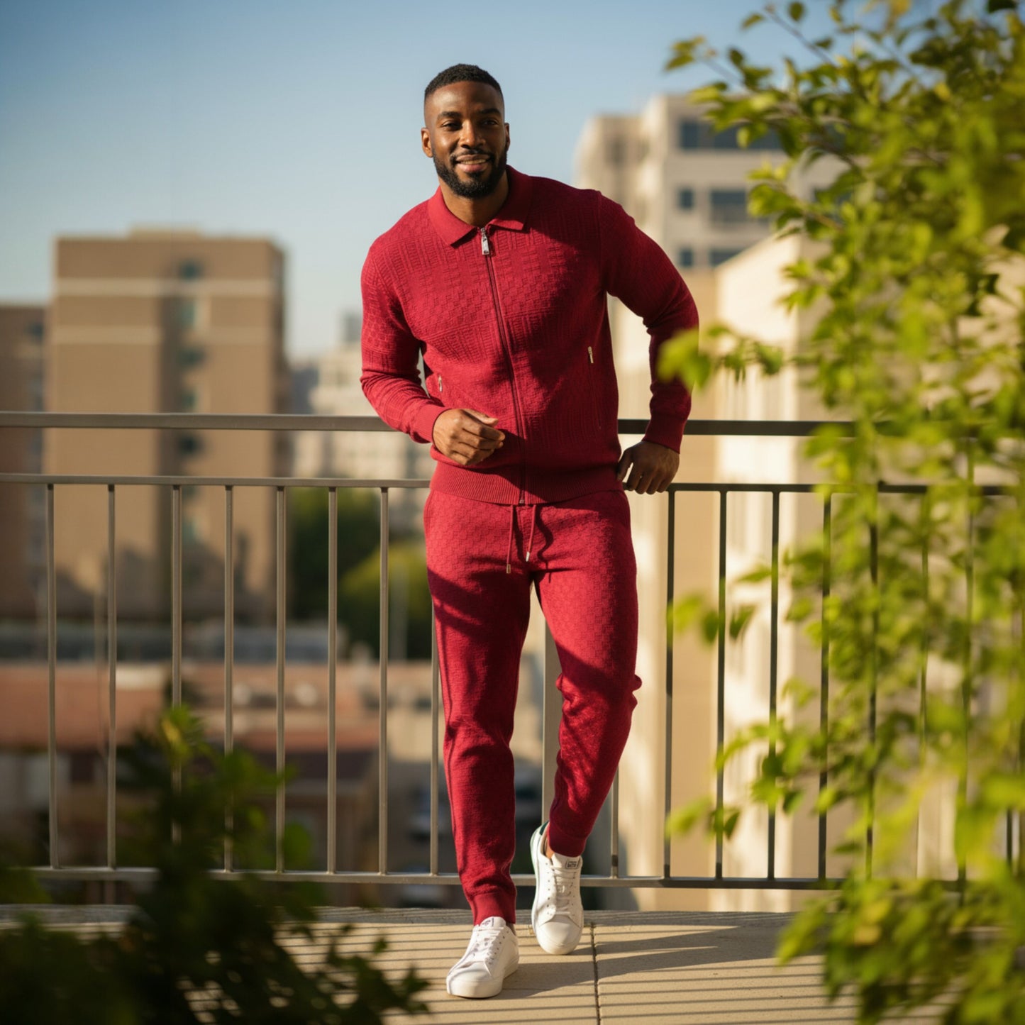 Prestige Wine Textured Knit "Bellavita" Luxury Jogger Suit LNG-210
