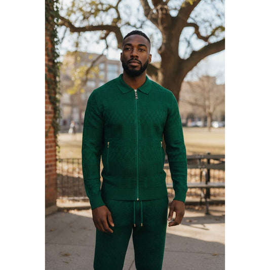 Prestige Hunter Green Textured Luxury Knit "Bellavita" Jogger Suit LNG-210