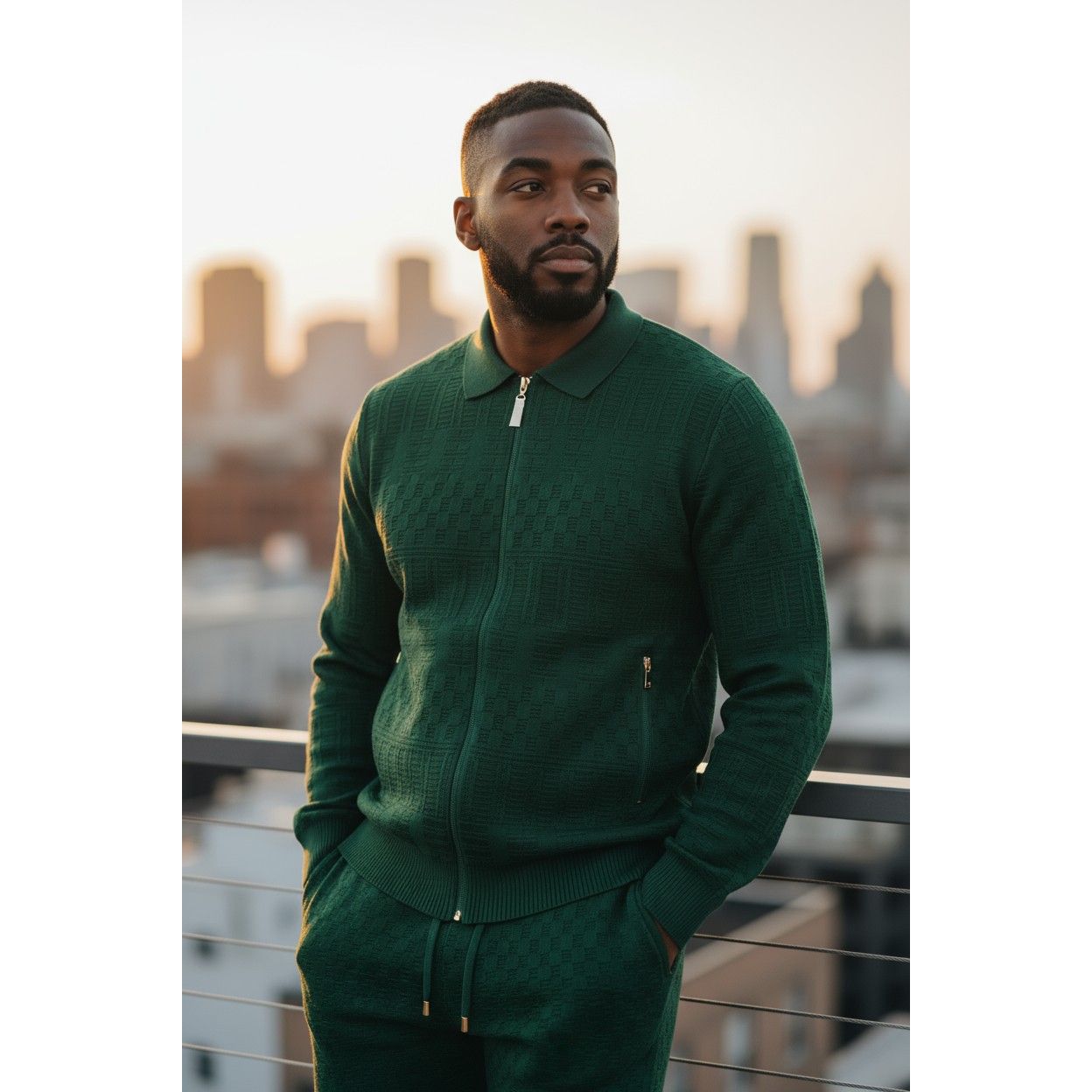 Prestige Hunter Green Textured Luxury Knit "Bellavita" Jogger Suit LNG-210