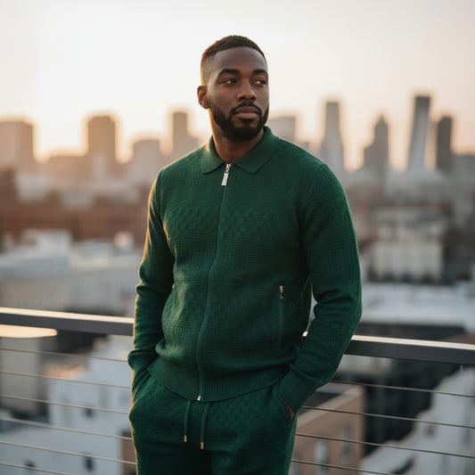 Prestige Hunter Green Textured "Bellavita" Luxury Jogger Suit LNG-210