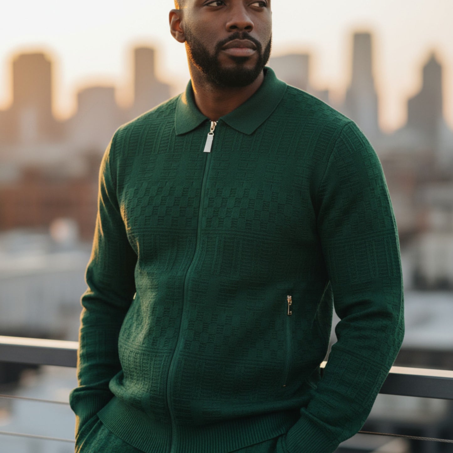 Prestige Hunter Green Textured "Bellavita" Luxury Jogger Suit LNG-210