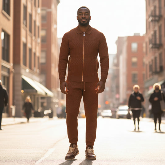 Prestige Mocha Textured Luxury Knit "Bellavita" Jogger Suit LNG-210