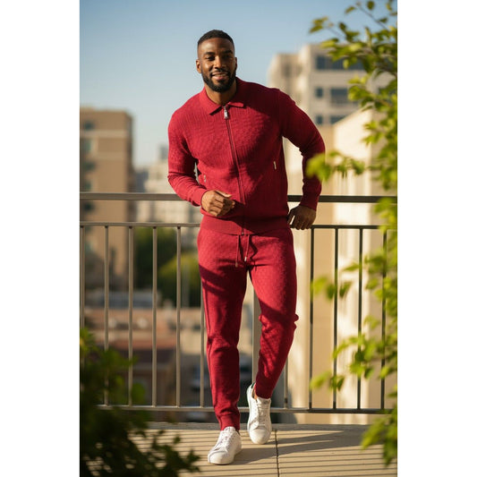 Prestige Wine Textured Luxury Knit "Bellavita" Jogger Suit LNG-210