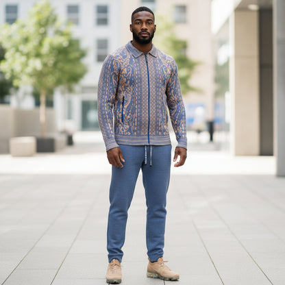 Prestige Denim Tan Jacquard Luxury Jogger Suit LNG-250