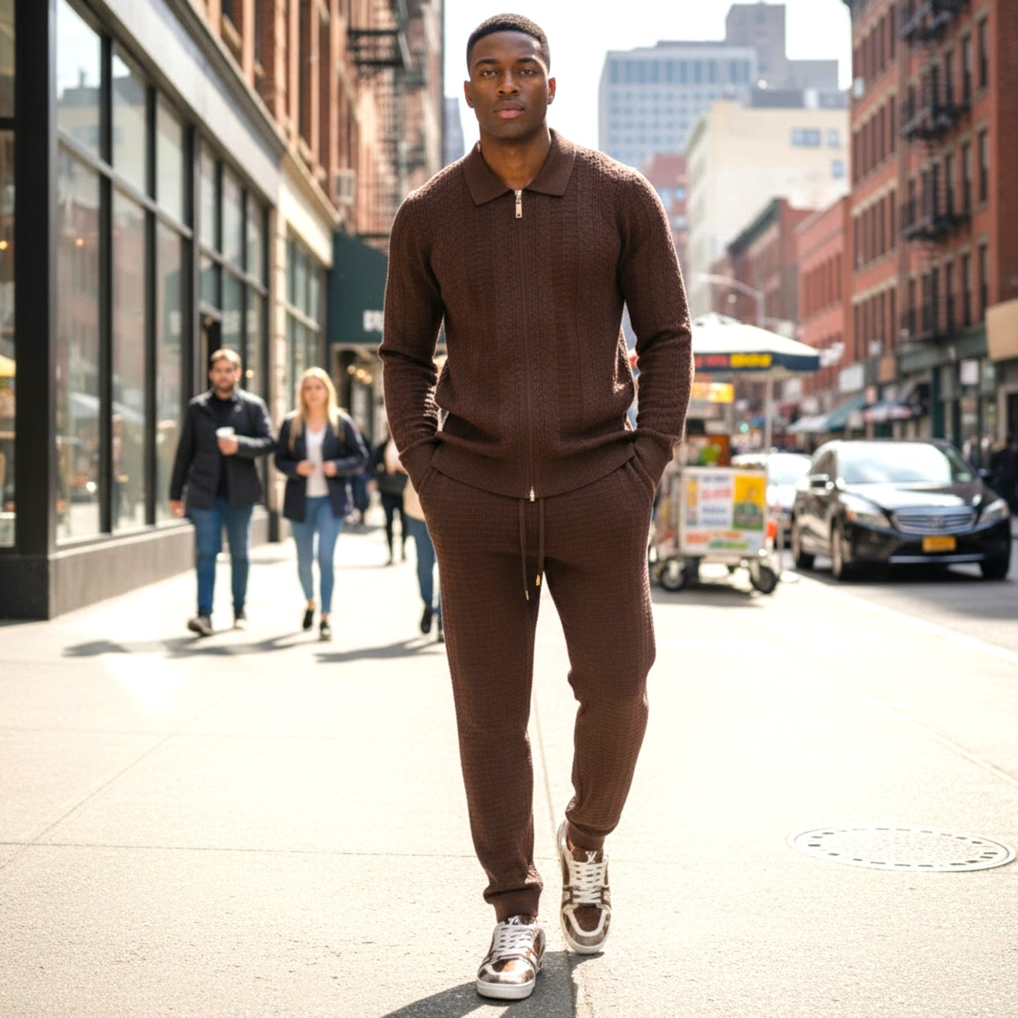 Prestige Brown Sweater Luxury Jogger Suit - LNG-370