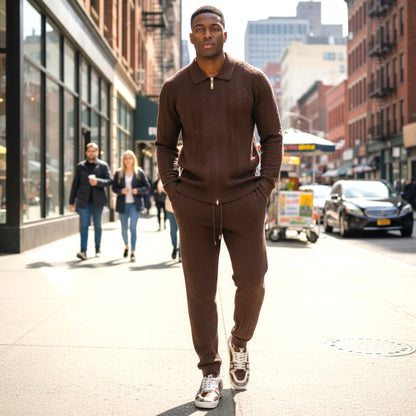 Prestige Brown Luxury Jogger Suit - LNG-370