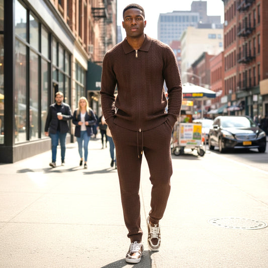 Prestige Brown Sweater Luxury Jogger Suit - LNG-370