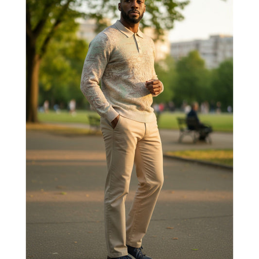 Prestige Luxury Biege Olive Polo Sweater - SW-652