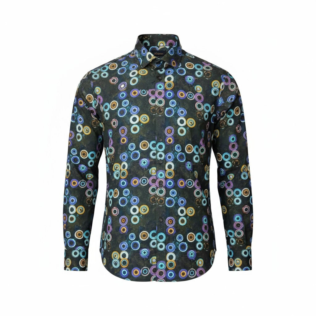 Cigar Brown Olive Geometric Casual Shirt S-1455