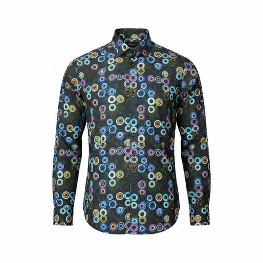 Cigar Brown Olive Geometric Casual Shirt S-1455