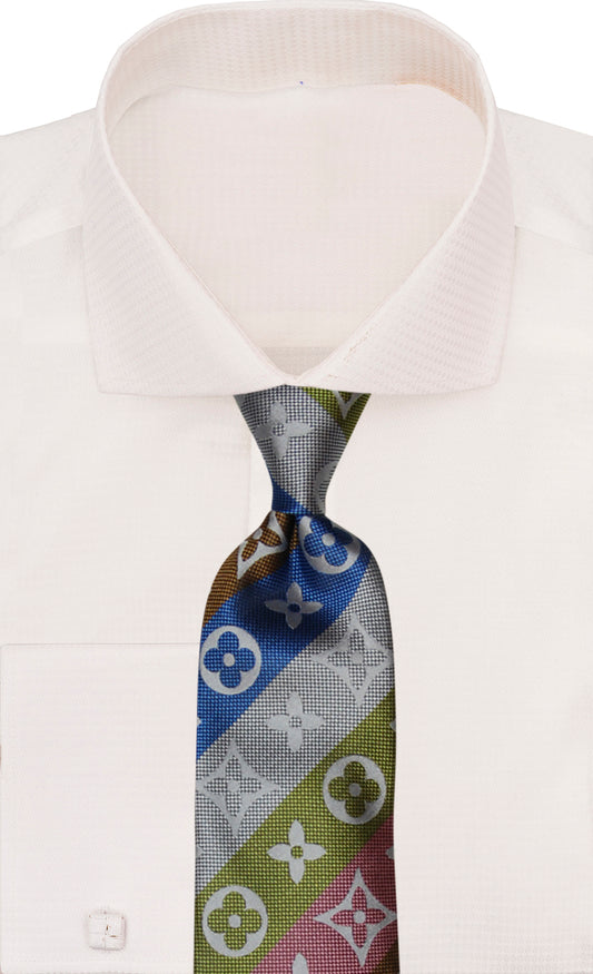 Verse 9 Brown Green Pink Blue LV Inspired Stripe Necktie - Stripe-A5