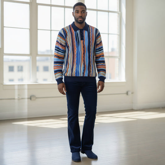 Navy C Couture Polo Sweater P-417