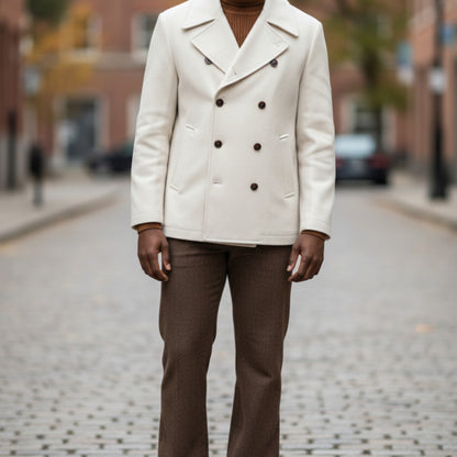 C Couture Beige Cream 8 Button Peacoat PKC-1290
