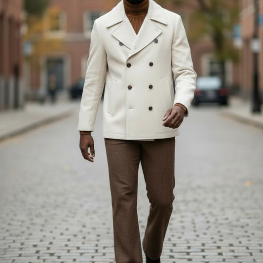 C Couture Beige Cream 8 Button Peacoat PKC-1290