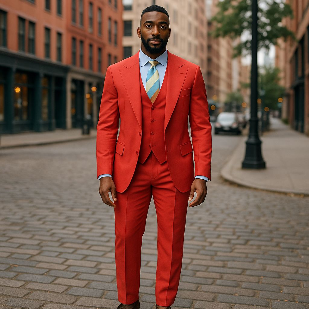 Tiglio Coral One Button Wide Peak Lapel Double Breasted Vest Suit