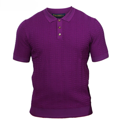 Purple polo shirt with textured pattern on a white background