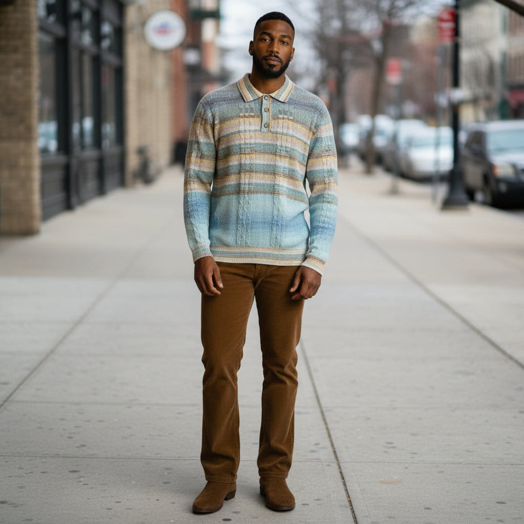 Prestige Blue Textured Luxury Polo Sweater SW-294 BLUE