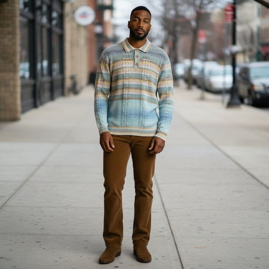 Prestige Blue Textured Luxury Polo Sweater SW-294 BLUE