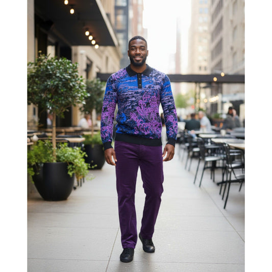Prestige Luxury Black Purple Polo Sweater - SW-652