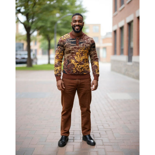 Prestige Luxury Brown Black Yellow Polo Sweater - SW-652