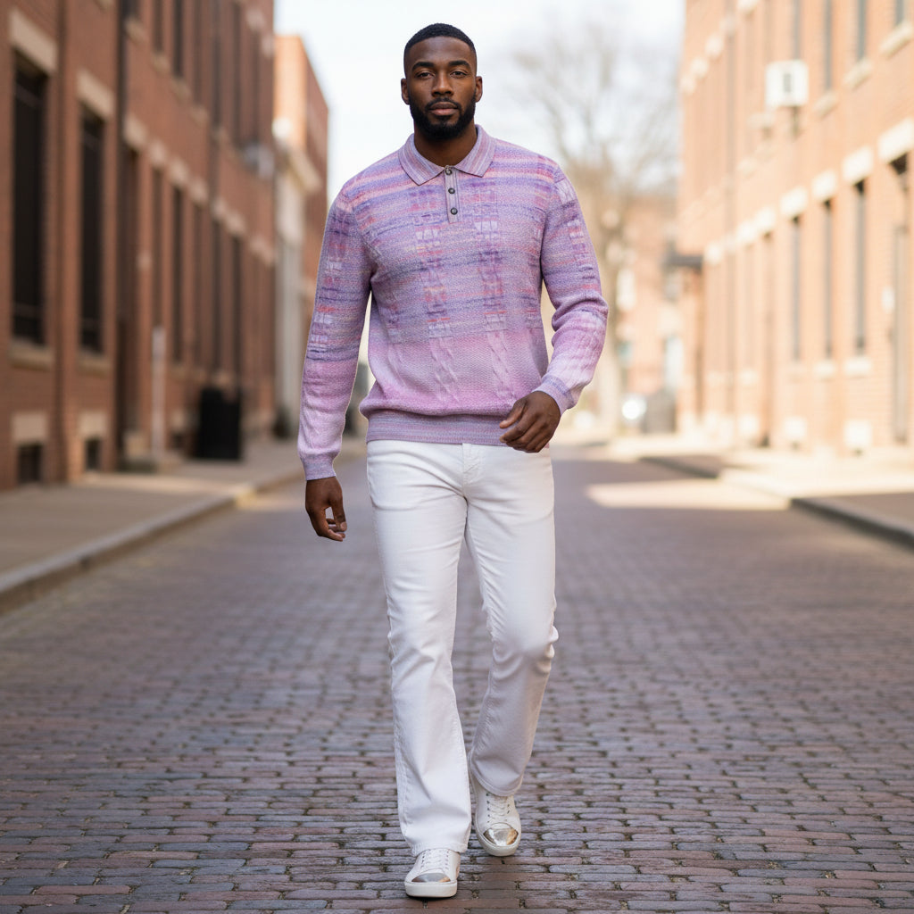 Prestige Lilac Textured Luxury Polo Sweater SW-294 LILAC