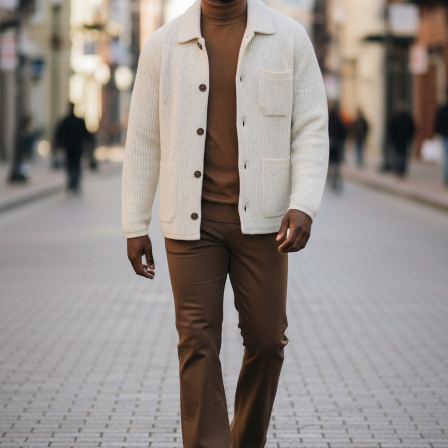 C Couture Beige Cardigan Button Sweater Jacket - SWJ-1565